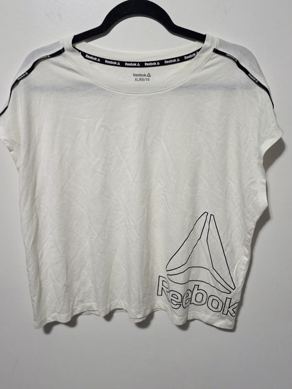 Reebok Cream Short Sleeve Tee with Black Logo Trim